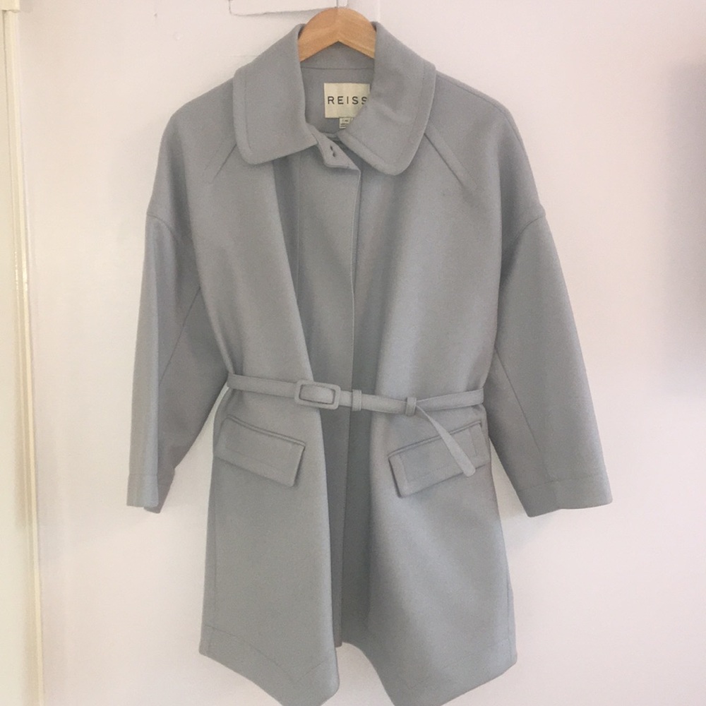 REISS Belted Wool Coat Light Blue Size XS - Picture 1 of 11